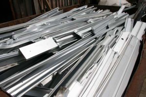 A pile of aluminium extrusions to be recycled by Tall Ingots