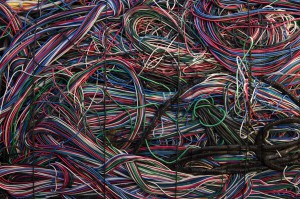 A large pile of insulated cable in many colours
